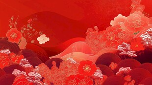 喜庆中式繁花红色背景图