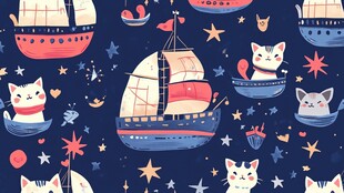 猫咪航海梦幻图案背景