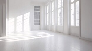 明亮空旷的白色简约室内空间