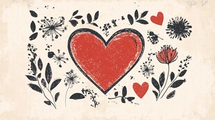 手绘爱心花卉装饰图案