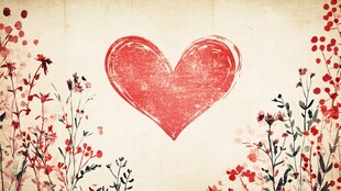 手绘红心与花卉浪漫背景