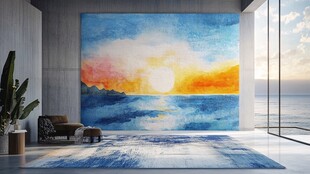 海景壁画装点现代简约客厅