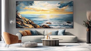 海景油画装点现代客厅空间