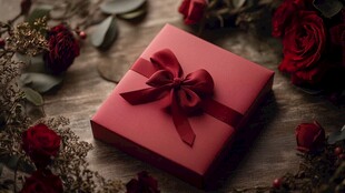 红礼盒配玫瑰浪漫氛围