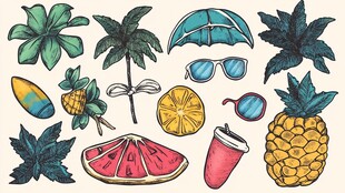 夏日海滨度假元素插画