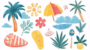 夏日海滩元素插画集合