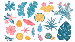 夏日热带风植物元素插画