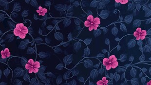 深蓝底粉色花卉图案背景