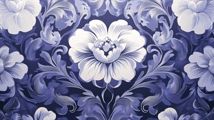 蓝白花卉复古风花纹图案