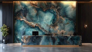 奢华蓝绿大理石纹理接待区