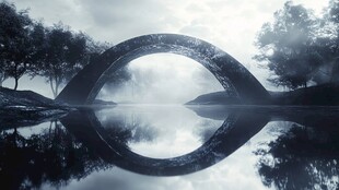 水墨意境拱桥倒影图