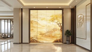 中式大厅山水壁画玄关景