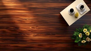 木质桌面的静谧咖啡时光