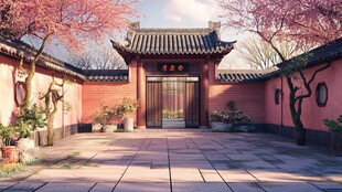 中式庭院 繁花映衬古雅建筑