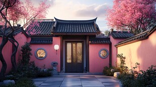 春日中式庭院的烂漫景致