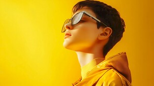 戴墨镜的黄衣时尚青年