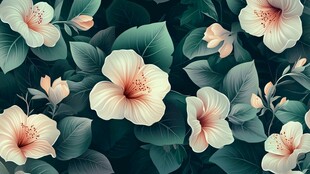 复古风芙蓉花绿叶图案