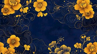 中式蓝底金花纹饰背景