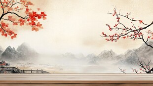 水墨秋景山水诗意画卷