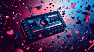 复古磁带与浪漫爱心背景
