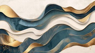 蓝金波浪抽象艺术背景图