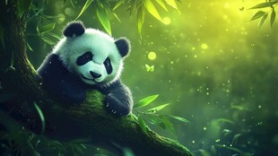 熊猫栖息于翠绿竹林间