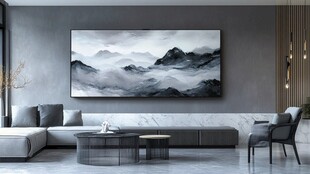 现代客厅中的山水装饰画