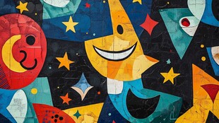 梦幻几何星空笑脸插画