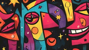 多彩抽象人脸艺术图案