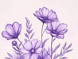 紫色手绘波斯菊花卉插画