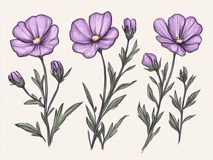 紫色亚麻花手绘插画