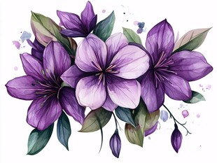 紫色花卉水彩插画作品