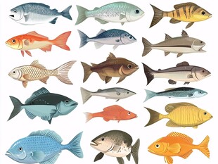 多样鱼类插画集合