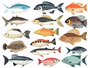 多样鱼类插画集合