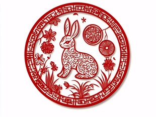 圆形兔年剪纸装饰图案