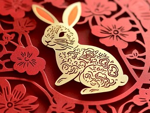 金兔剪纸贺春 繁花相伴