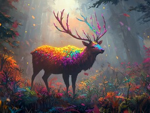 梦幻彩鹿置身奇幻森林