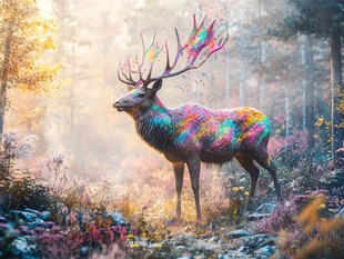 梦幻彩鹿置身奇幻森林