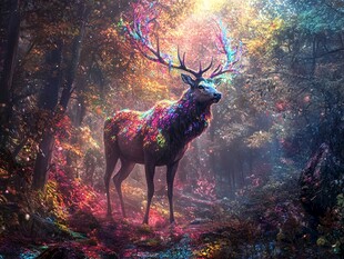 梦幻森林中的奇幻彩角鹿