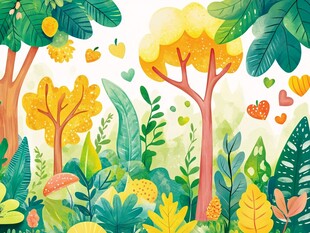 梦幻森林植物插画风景