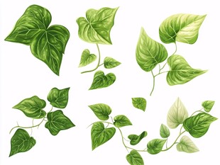 绿萝叶片插画素材集合