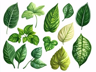 多样绿叶插画素材集合