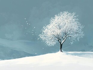 雪野孤树的静谧冬日景象