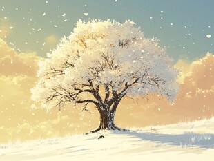 冬日孤树雪景图