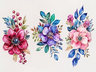 水彩花卉插画组合