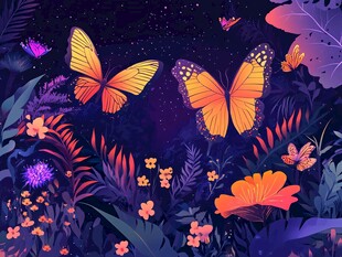 夜中蝶舞花丛间