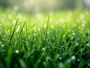 晨露中的嫩绿青草