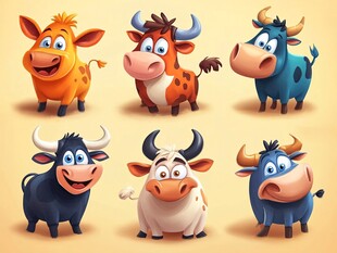 可爱卡通风格的多彩牛形象