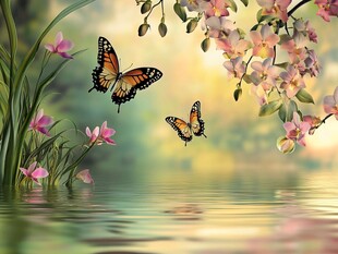蝶舞花间 湖畔春光