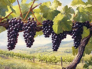 葡萄藤下的田园风光